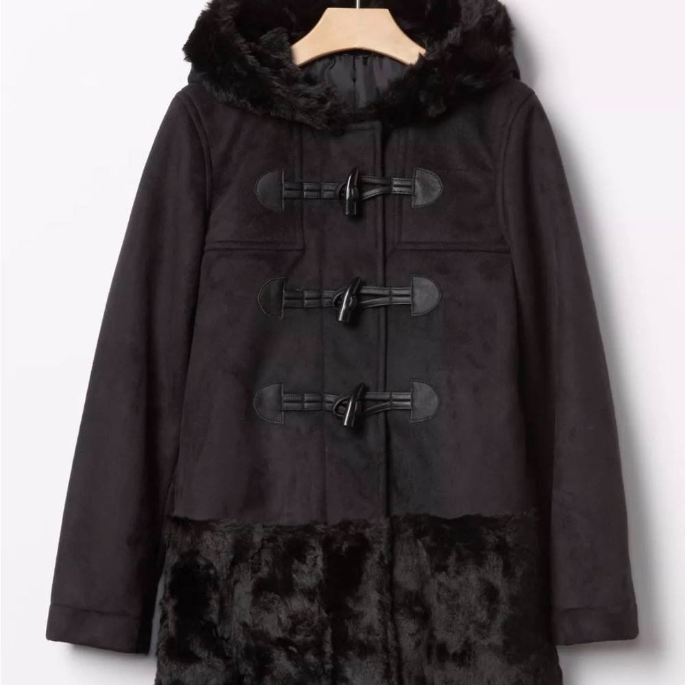 GAP Kids Girls Shearling Faux Suede Fur Coat, Black, size 12/13 -XL R